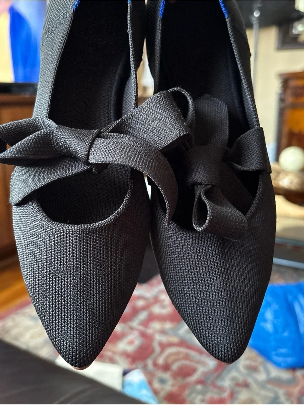 Rothy's Black Bow Pointed Mary Jane Flats - Women's size 7